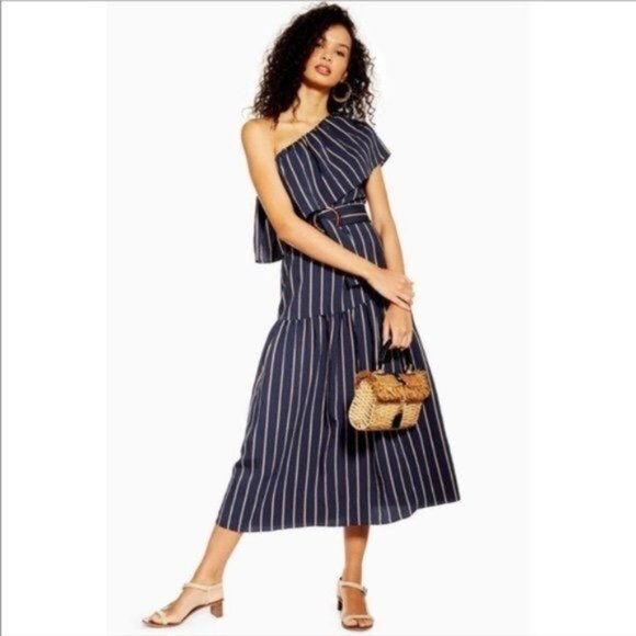 TOPSHOP Sicily One-Shoulder Midi Dress - Blue - NWT - Size 6 - Picture 5 of 5